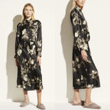 VINCE Lisianthus Tie Front Satin Shirt Dress