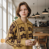 CIDER Floral Knit Polo Sweater