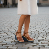 COACH Eaton Leather Denim Platform Wedge Sandals