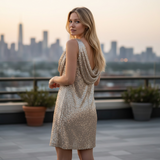 CALVIN KLEIN Draped Cowl-Back Sequin Dress