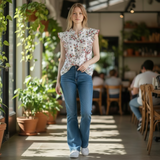 LAUREN CONRAD Floral Ruffled Blouse