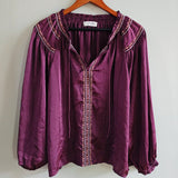 LUCKY BRAND Embroidered Satin Peasant Blouse