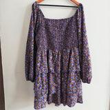 Floral Long-sleeve Tiered Mini Dress