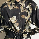 VINCE Lisianthus Tie Front Satin Shirt Dress