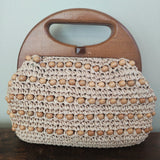 Vintage Raffia Wooden Handle Handbag
