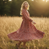 Max Studio Long-Sleeved Tiered Maxi Dress