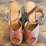 COACH Eaton Leather Denim Platform Wedge Sandals