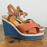 COACH Eaton Leather Denim Platform Wedge Sandals