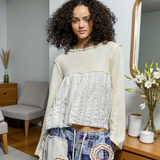 POL Waffle Knit Spliced Top