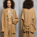 Belted Braid Knit Cardigan Sweater
