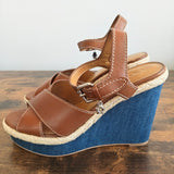 COACH Eaton Leather Denim Platform Wedge Sandals