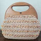 Vintage Raffia Wooden Handle Handbag