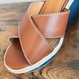 COACH Eaton Leather Denim Platform Wedge Sandals