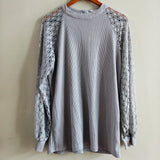 Waffle Knit Lace Sleeve Top
