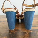 COACH Eaton Leather Denim Platform Wedge Sandals