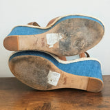 COACH Eaton Leather Denim Platform Wedge Sandals