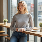 Waffle Knit Lace Sleeve Top