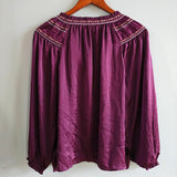 LUCKY BRAND Embroidered Satin Peasant Blouse