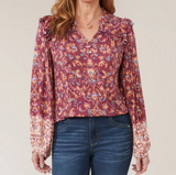 DEMOCRACY Floral Peasant Blouse
