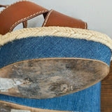 COACH Eaton Leather Denim Platform Wedge Sandals