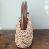 Vintage Raffia Wooden Handle Handbag
