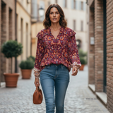 DEMOCRACY Floral Peasant Blouse