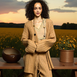 Belted Braid Knit Cardigan Sweater