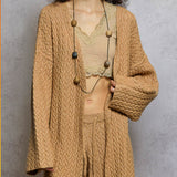 Belted Braid Knit Cardigan Sweater