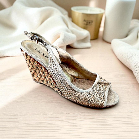 PRADA Woven Wedge Sandals
