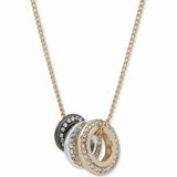 DKNY Tri-Tone Pavé Circle Pendant Necklace