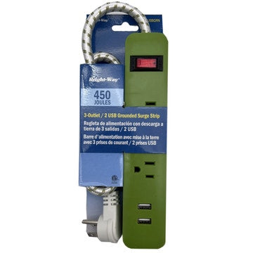 3 Outlet Surge Protector w/USB Ports