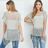 Fringed Open Knit Sweater
