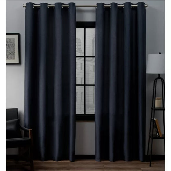 Navy Loha Linen Curtain Panels, 2 Pk