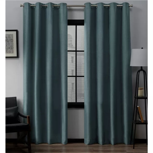 Teal Loha Linen Curtain Panels, 2 Pk