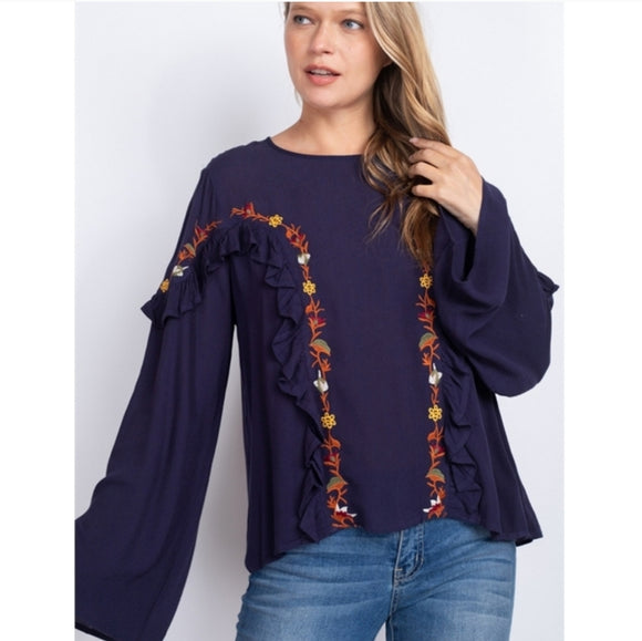 Embroidered Flare Sleeve Blouse