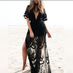 Plunging Lace Maxi Dress