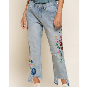 Embroidered Crop Jeans